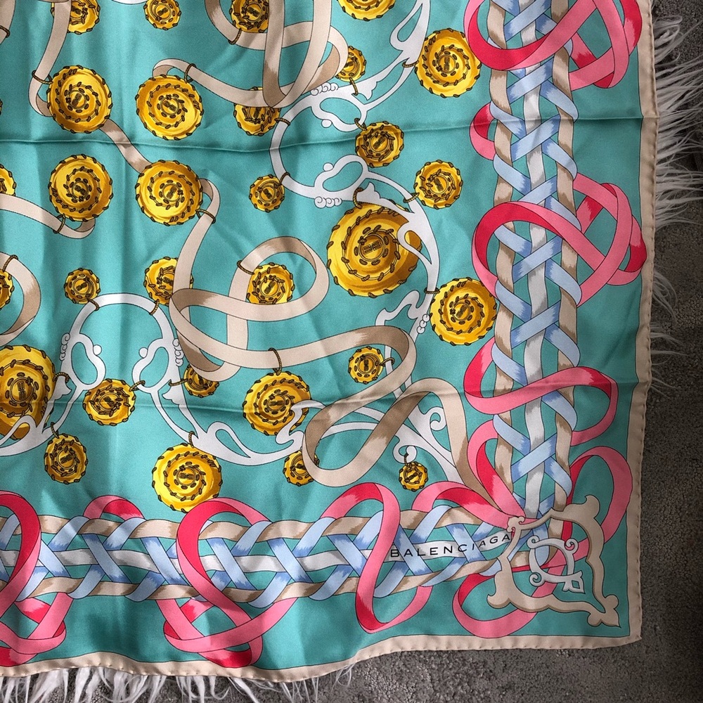 SOLD Balenciaga Vintage 100% Silk Ribbon Print Sca - Picture 5 of 8